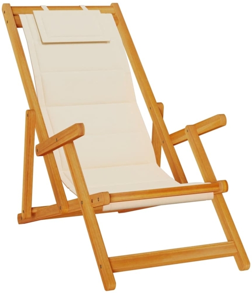 vidaXL Strandstuhl mit Armlehnen Klappbar Creme Akazienholz Textilene 4108067