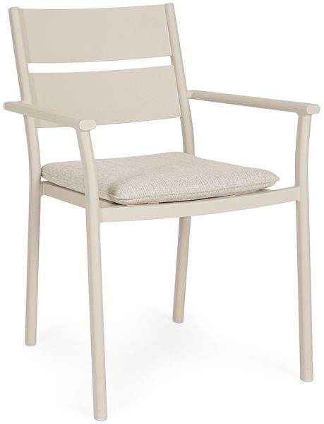 4er-Set Gartenstuhl Kaimlo - Aluminium Kamel Sand, Olefin, mit Armlehnen, stapelbar