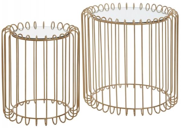 Kadima Design Beistelltisch-Set mit verspiegelten Platten, Goldfarbene Gestelle, 2er Set. 46 x 46 x 46 cm