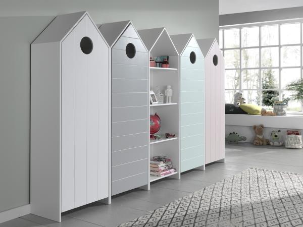 Wäscheschrank >CASAMI< in Korpus Weiß / Front Pink, Weiß, Grau, Mint aus MDF