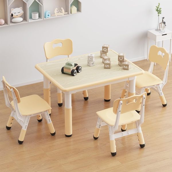 GarveeHome Table Enfant Avec Chaise, Réglables En Hauteur, Avec Plateau Graffité,Table Pour Enfant Avec 4 Chaises Pour Maternelle Creche, Chaise Ergonomique Avec Coussin Anti-Dérapant