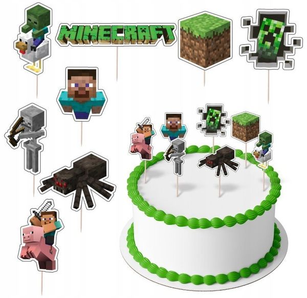 Festivalartikel Tortenstecker Minecraft Set Topper 8 Stück Geburtstagskuchen Topper NEU!