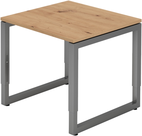 bümö höhenverstellbarer Schreibtisch R-Serie 80x80 cm in Asteiche, Gestell in Graphit - PC Tisch klein für's Büro manuell höhenverstellbar, Computertisch verstellbar, RS-08-R-G