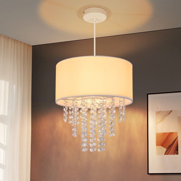 ZMH Hängelampe Wohnzimmer Pendelleuchte Schlafzimmer - Hängeleuchte E27 Kristall Stoff Esstischlampe Hängend Modern Esszimmerlampe Esszimmer Pendellampe Design Weiß für Esstisch (Ohne Leuchtmittel)