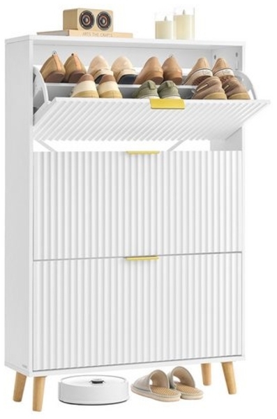 VASAGLE Schmaler Schuhkipper, Schuhschrank mit 3 Klappen, für Eingangsbereich, Flur, Mid Century Modern, weiß