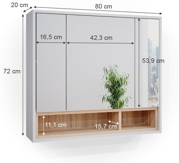 Badspiegelschrank Beatrice Weiß 80 x 72 cm Vicco Bild 3