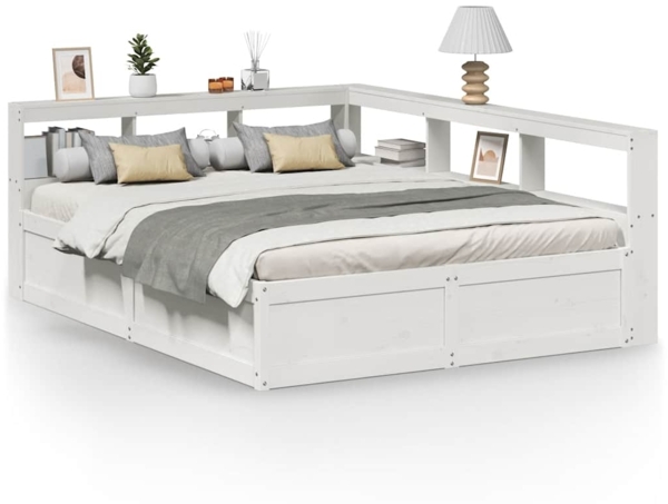 vidaXL Massivholzbett mit Regal ohne Matratze Weiß 160x200 cm Kiefer 3324455