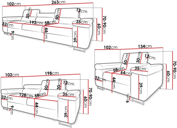 Sofa Set Torezio Cord 3+2+1 mit Einstellbare Kopfstützen (Poso 47) Bild 3