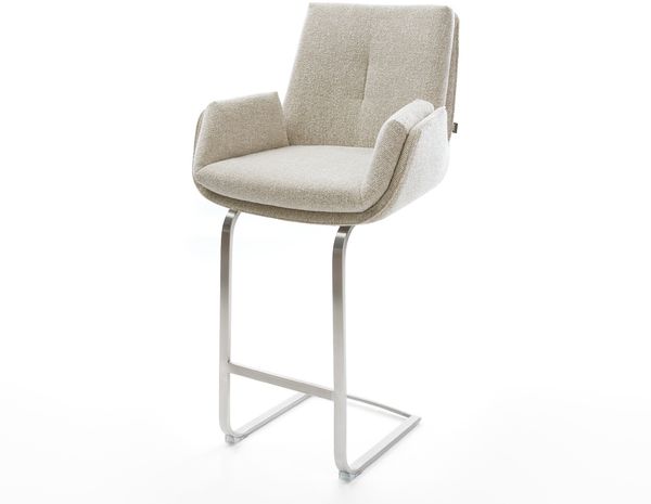 Barstuhl Clea-Flex Webstoff Soft Beige Freischwinger Flach Edelstahl Silberfarben