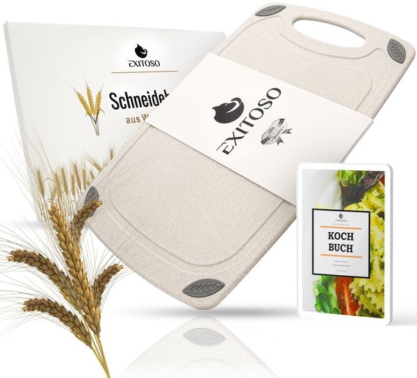 Exitoso Schneidebrett spülmaschinenfest mit Saftrille, aus PP-Material & Weizenstroh, Kunststoff, (1-St), Brotzeitbrett Frühstücksbrettchen Brot Obst Steak rutschfest