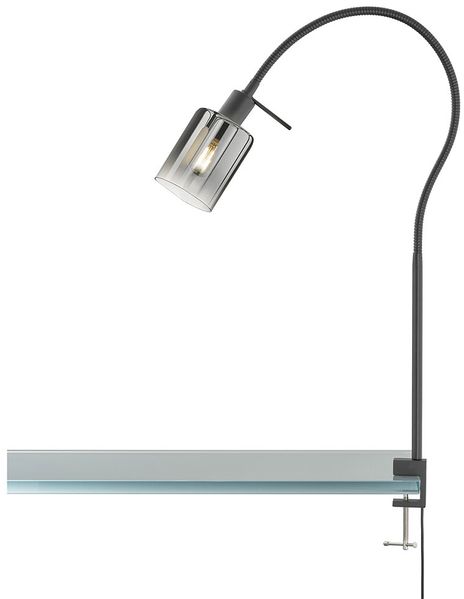 Klemmleuchte, Flexo, Rauchglas, schwarz, H 65 cm