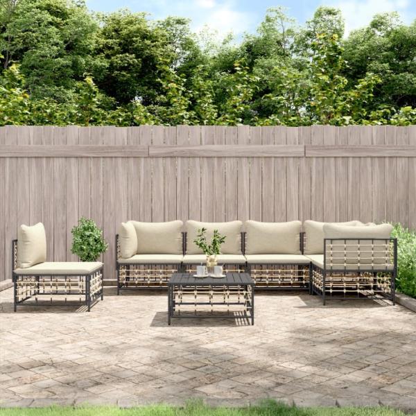 vidaXL 7-tlg. Garten-Lounge-Set mit Kissen Anthrazit Poly Rattan 3186766