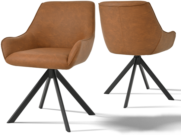 GOEURVANT 1178 Esszimmerstühle 2er-Set, 360° Drehbar, Kunstleder - Braun