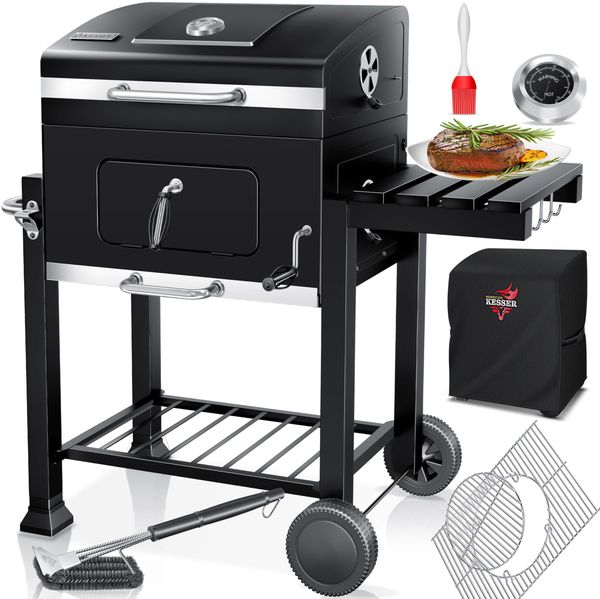 KESSER® Holzkohlegrill mit Deckel, Stahl schwarz, 150 x 76,5 x 83 cm