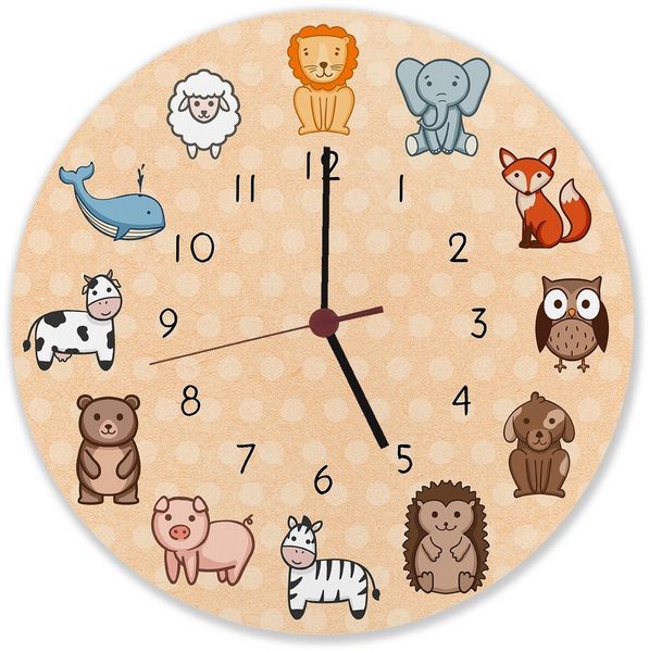 speecheese Wanduhr Kinderuhr mit süßen Tieren Wanduhr aus Alu