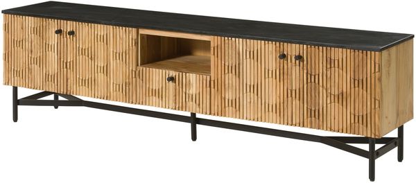 TV-Board Akazie 200x40x55 natur lackiert / Marmor schwarz LONDON #106