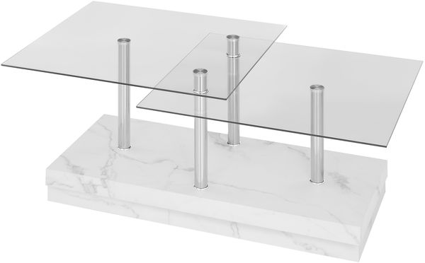 Couchtisch >Arian< in Glas, weiß marmoriert - 110x39x60 (BxHxT)