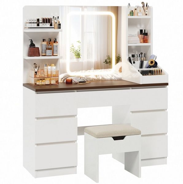 HOMALL Schminktisch Schminktisch Spiegel und LED Mit 7 Schubladen 8 Ablagefächern ostern (GroBe: 110 40*139 cm Einstellbare drei Farbtemperaturen, um thr perfektes Make-up zu prasentieren ostern geschenke)