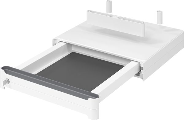 bümö Schreibtisch Organizer Schublade abschließbar aus Kunststoff in weiß mit Schloss & Antirutschmatte - Design reddot winner 2020, Premium Schreibtisch Zubehör, UCBS-W