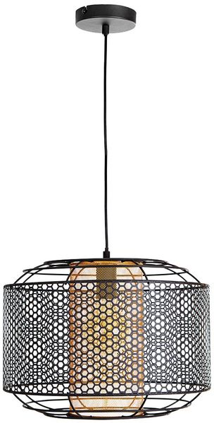 Hängelampe, Metall, goldfarbener Zylinder, Gitter, H 150 cm
