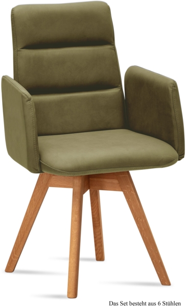 Armlehnstuhl drehbar (6er-Set) Dorit 52x92x60 Eiche geölt/Olivgrün