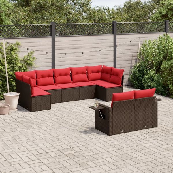 vidaXL 9-teiliges Gartensofa-Set mit Kissen, braun, Polyrattan 3220623