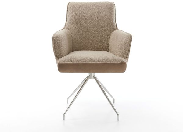Drehstuhl Heira-Flex mit Armlehnen Materialmix Schlamm Kreuzgestell konisch Edelstahl 180° drehbar Taschenfederkern Bild 2