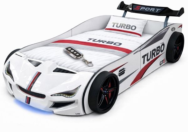 Autobett GTE Kinderbett im Rennwagen-Design mit Lattenrost Farbe Weiß