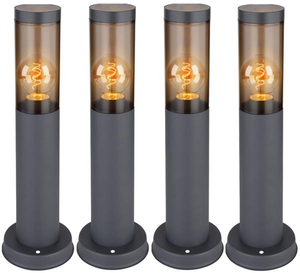 4er Set Sockelleuchte, Edelstahl, anthrazit, rauch, H 45 cm