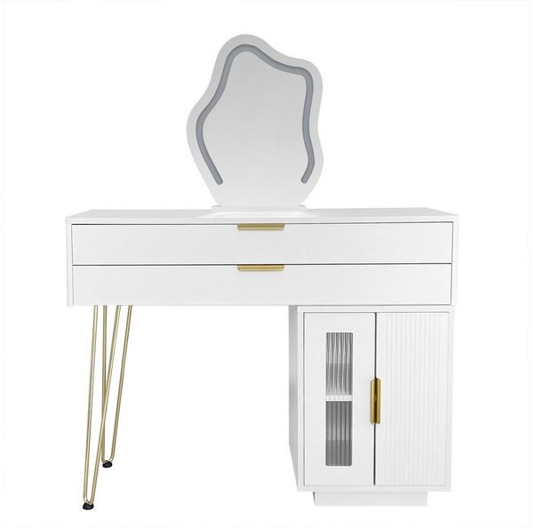 Flieks Schminktisch, Schminktisch mit LED-Spiegel und Schrank, ohne Stuhl, 100x40x78cm