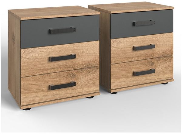 Lomadox Nachttisch SUNDERLAND-43, Eiche graphit grau Industrial Design 2er Set 52 x 58 x 38 cm