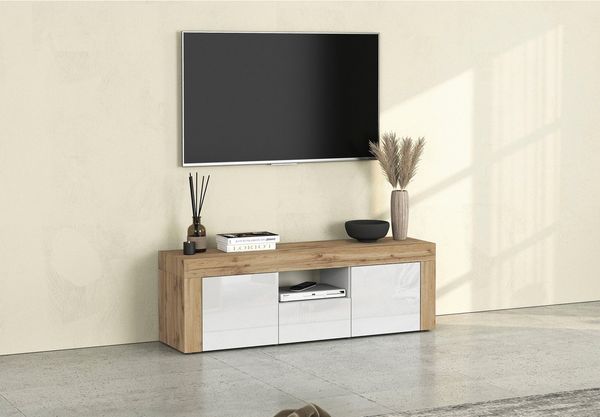 INOSIGN Lowboard CHRONOS Breite 155 cm mit 2 Türen, 1 Schublade,1 offenes Fach (1 St), TV-Board, Sideboard niedrig, Grifflos mit Push to Open 'Made in Italy'