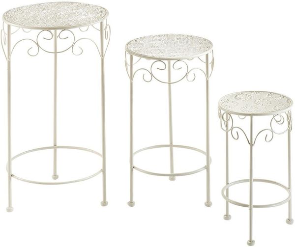 locker Blumenständer, rund aus Metall, cream (3er Set)