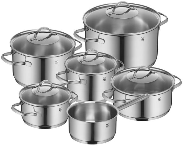 WMF Topf-Set Provence Plus, Kochtopf Set mit Glasdeckel, spülmaschinengeeignet, Cromargan® Edelstahl Rostfrei 18/10 (Set, 11-tlg, 3x Kochtopf Ø 16/20/24cm, 2x Bratentopf Ø 16/20cm, 1 Kasserolle Ø 16cm), hitzebeständig bis 250°C, TransTherm-Allherdboden...