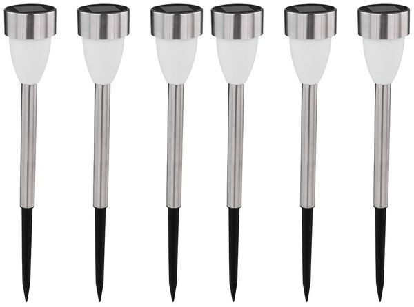 6er Set LED Solarleuchten, Edelstahl, Schalter, H 36,5 cm