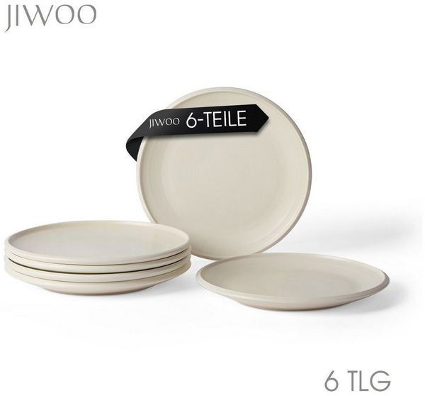 JIWOO Teller 4er Ø25,2 cm, Speiseteller Frühstücksteller Salatteller Dessertteller, (6 St), Hochwertige Plate Keramik Tellerset Weiß Mikrowellen spülmaschinenfest