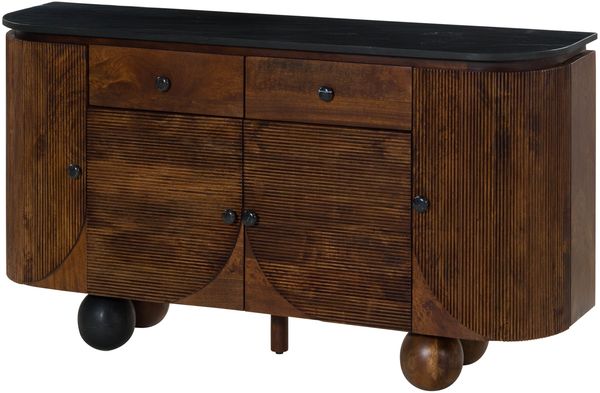 Sideboard Mango 150x40x80 dunkelbraun lackiert / Marmor schwarz FLORENZ #220