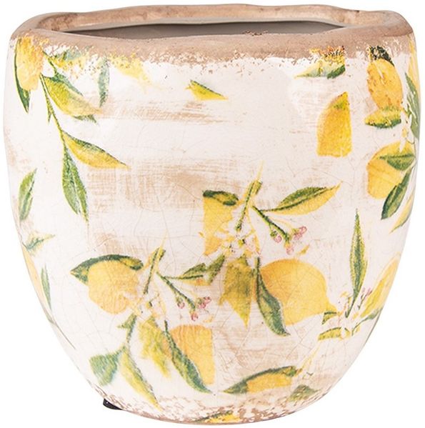 Clayre & Eef Blumentopf Clayre & Eef Blumentopf „Zitrone“ – Gelb, Rund, 18x17 cm, Keramik