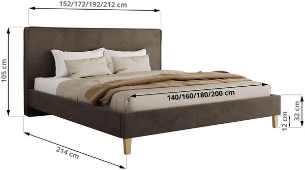 Design Polsterbett LUMARO CLASSIC 200 x 200 cm mit Lattenrost & 12cm hohen Füßen, Doppelbett mit Kopfteil, Konfigurierbar - Braun Velvet Bild 5