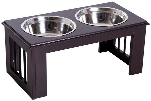 PawHut Futternapf erhöhter Katzen Hunde Futternapf, Edelstahl, Edelstahl Espresso, 58,4 x 30,5 x 25,4 cm