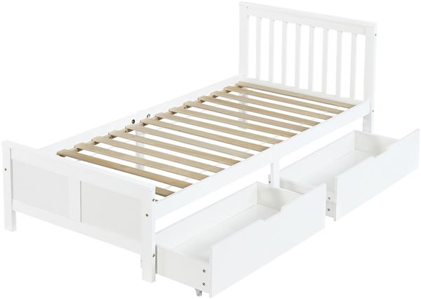 Einzelbett aus Kiefernholz mit 2 Schubladen, 90x200 cm, Weiß, ohne Matratze Bild 9
