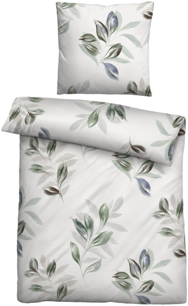 biberna Feinbiber Bettwäsche 0004105 BLÄTTER, fichte, 1x 155x220 cm + 1x 80x80 cm