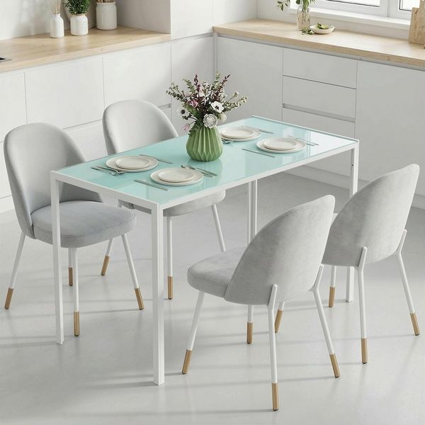 HOMCOM Esstisch 120x60 cm Küchentisch für 4 Personen Esszimmertisch mit Tischplatte aus Hartglas moderner Tisch für Küche, Esszimmer Wohnzimmer Weiß