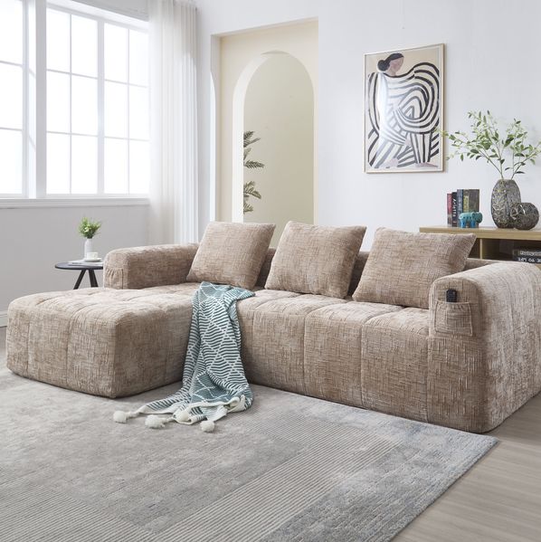 Modernes Sektionssofa, Chenille, khaki, 2-tlg, 250x158x60 cm