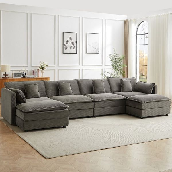 Jiexi Wohnlandschaft Modulares Sofa Kord Ecksofa Wohnlandschaft flexibel L- & U-Form