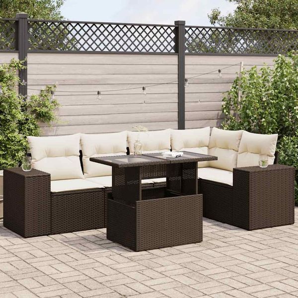 vidaXL 6-tlg. Garten-Sofagarnitur mit Kissen Braun Poly Rattan 3326804