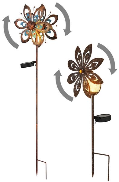 2x LED Solarleuchte, Windrad, Metall Bruchglas