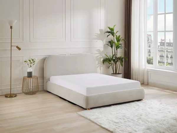 Vente-unique - VANARI Bett Stoff Beige - B 215 cm x H 95 cm x L 141 cm