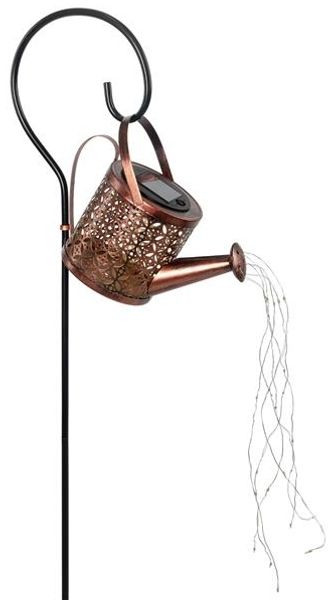 Deko Solar LED Gießkanne aus Metall mit LED-Lichterschweif, Solarleuchte mit 25 LEDs beleuchtet, Gartendeko im vintage-Look (kupfer)