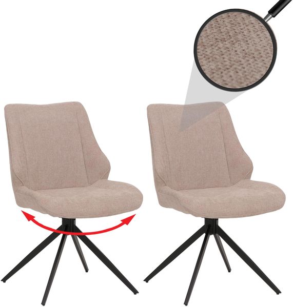 2er-Set Esszimmerstuhl HWC-O48, Küchenstuhl, drehbar Auto-Return, Stoff/Textil Chenille (320g/m²) Öko-Tex ~ beige
